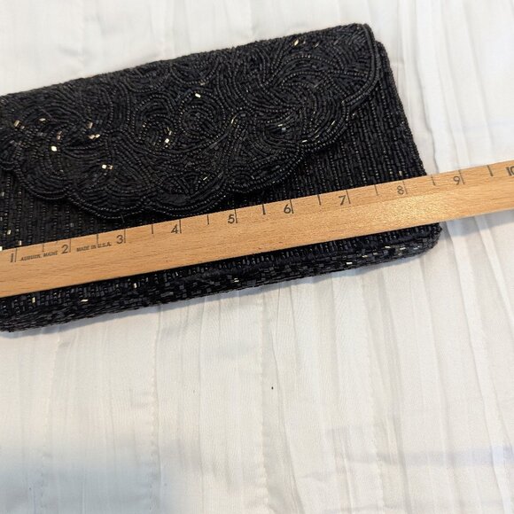 Vintage Glass Beaded Envelope HandBag Black Amazing Design Cocktail evening Glam - Picture 2 of 7